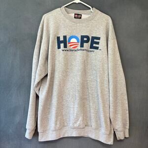 Vintage Obama HOPE Sweatshirt XL Bayside Made in USA Gray Crewneck Pullover
